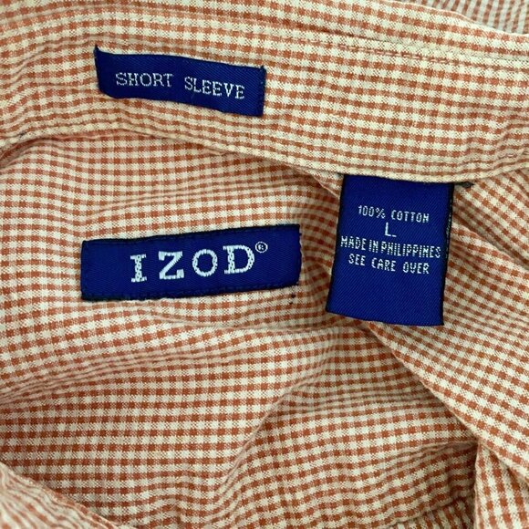 Izod Orange and White Cotton Short Sleeve Button Down Shirt Men's Large - Picture 7 of 8